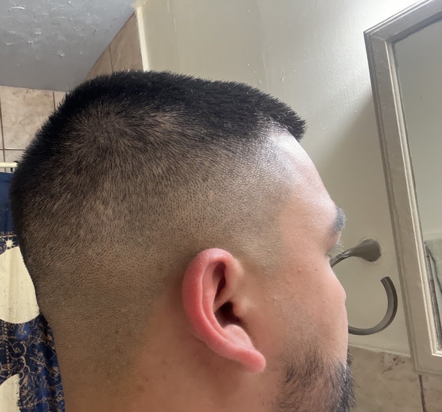 A finished skin fade, taken after the cut
